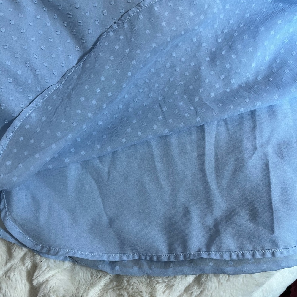 LOFT L Powder Light Blue Swiss Dot Sheer Sleeve Office Blouse Spring Summer City - Picture 8 of 12